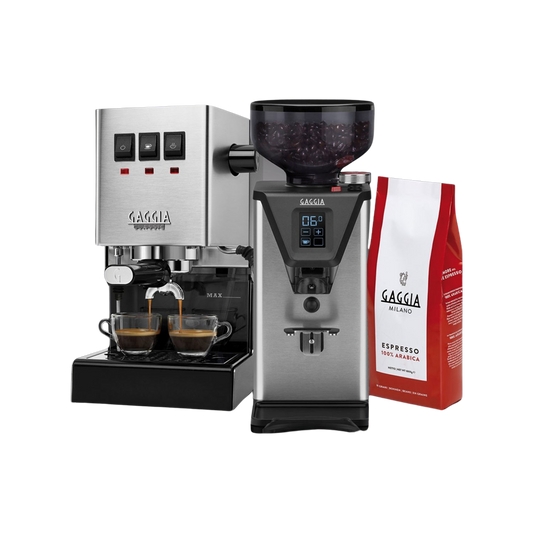 EXKLUSIVE AKTION GAGGIA GENUSS TRIO! / Gaggia Classic E24 + MDF 55 Kaffeemühle + 1 kg Gaggia Espresso 100% Arabica + 5 Jahre Garantie